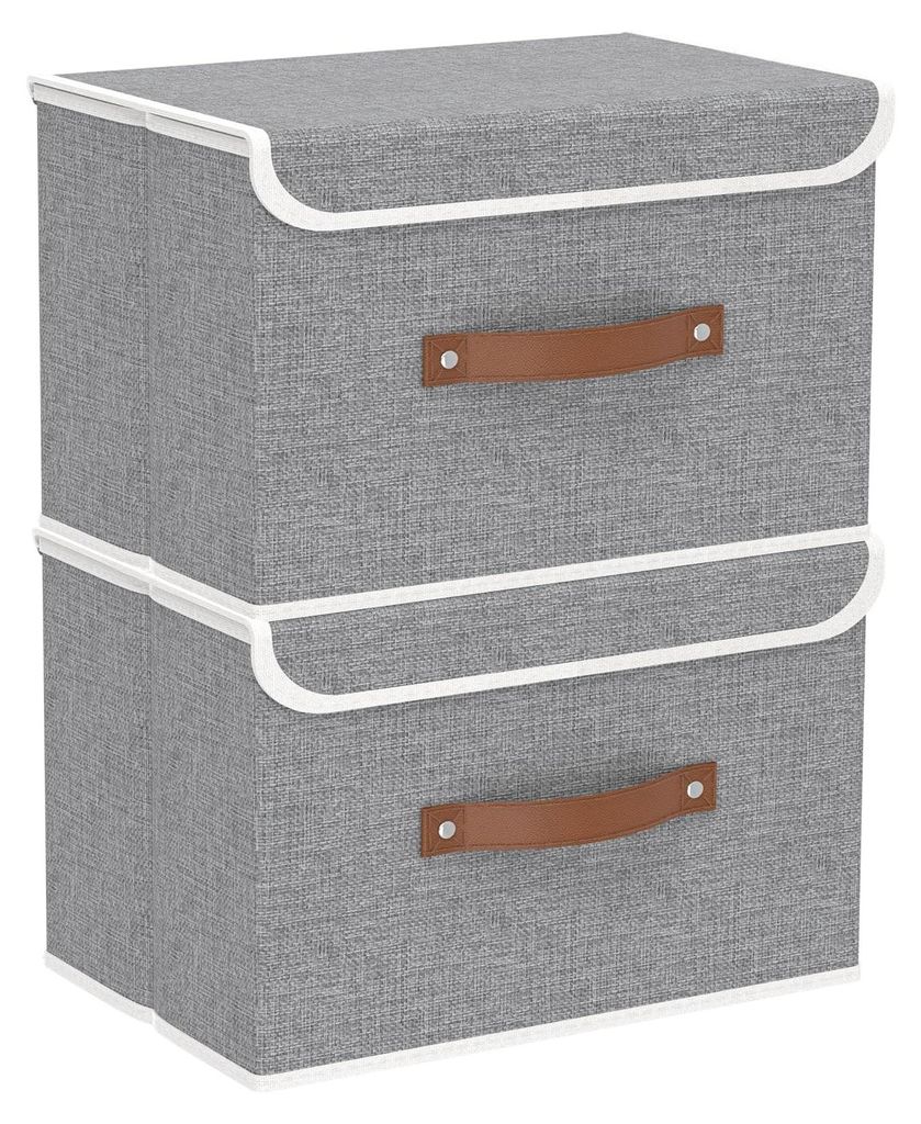 2er-Set Aufbewahrungsboxen, zusammenklappbare Stoffboxen, Waschbar, für Schlafzimmer, Kleideraufbewahrung, 38 x 25 x 25 cm, grau