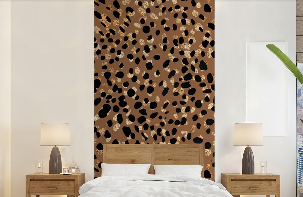 MuchoWow Fototapete für Wohnzimmer oder Schlafzimmer Wandtapete Vinyl Motivtapete Tiermuster - Luxus - Gold - Braun - 120x240 cm - Hintergrundbild