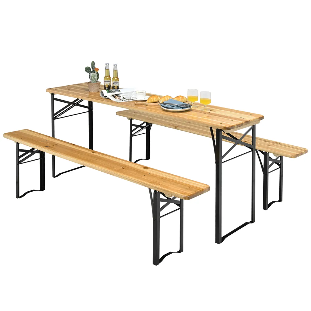 Set Camping COSTWAY 178x46cm | Tavolo Pieghevole Giardino e 2 Panche
