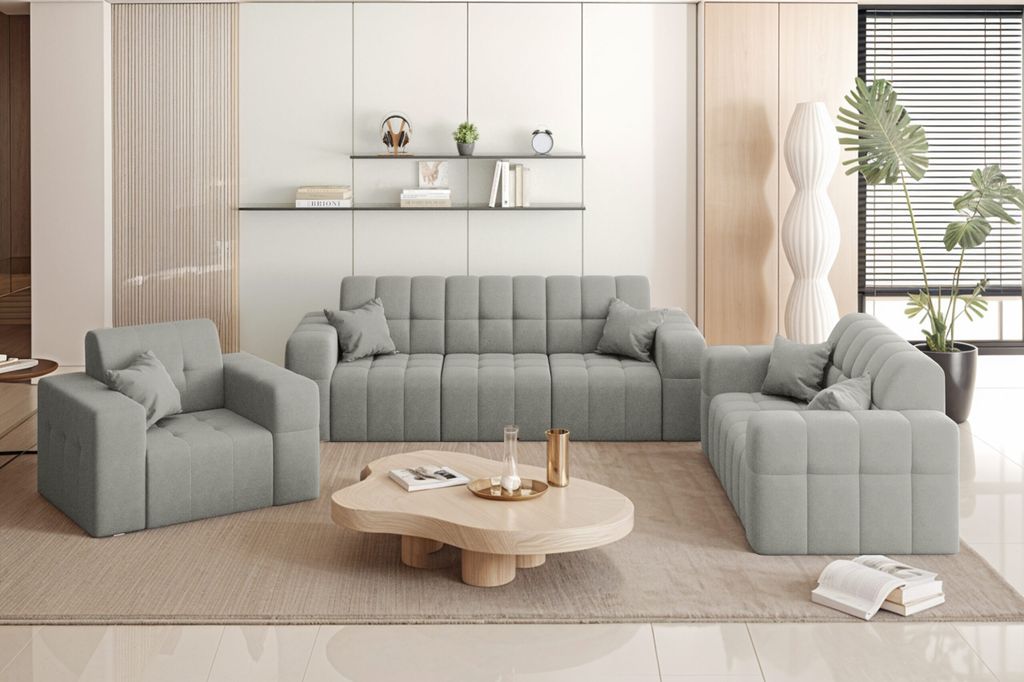 Kaiser Möbel Couchgarnitur NIMES - Sofagarnitur 3-2-1 , breite Farbpalette, Stoff Portland Grau