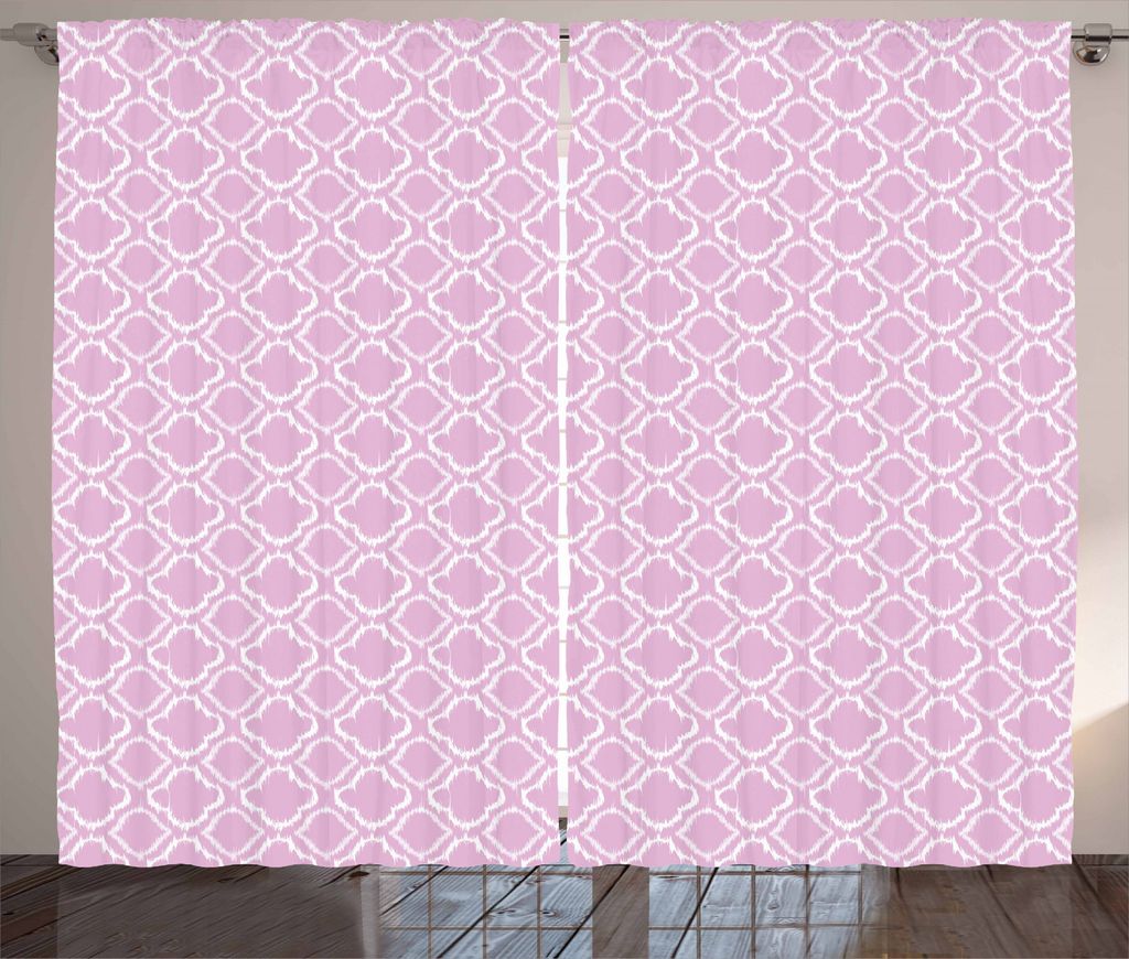 ABAKUHAUS Ikat Rustikaler Vorhang, Klassische Muster, Wohnzimmer Universalband Gardinen mit Schlaufen und Haken, 280 x 245 cm, Weiß Lila