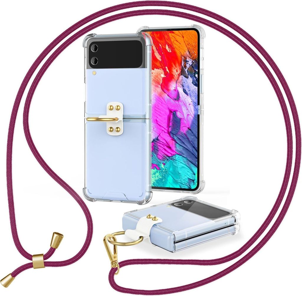 Umhänge Hülle für Samsung Galaxy Z Flip4 Klare Schutzhülle mit Band Schnur Ring Rot