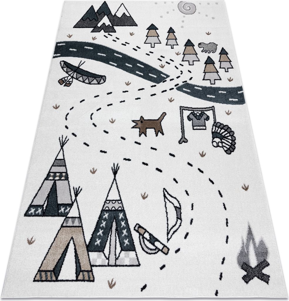 Teppich FUN Indian für Kinder, Indianerdorf, Tiere creme beige 120x170 cm