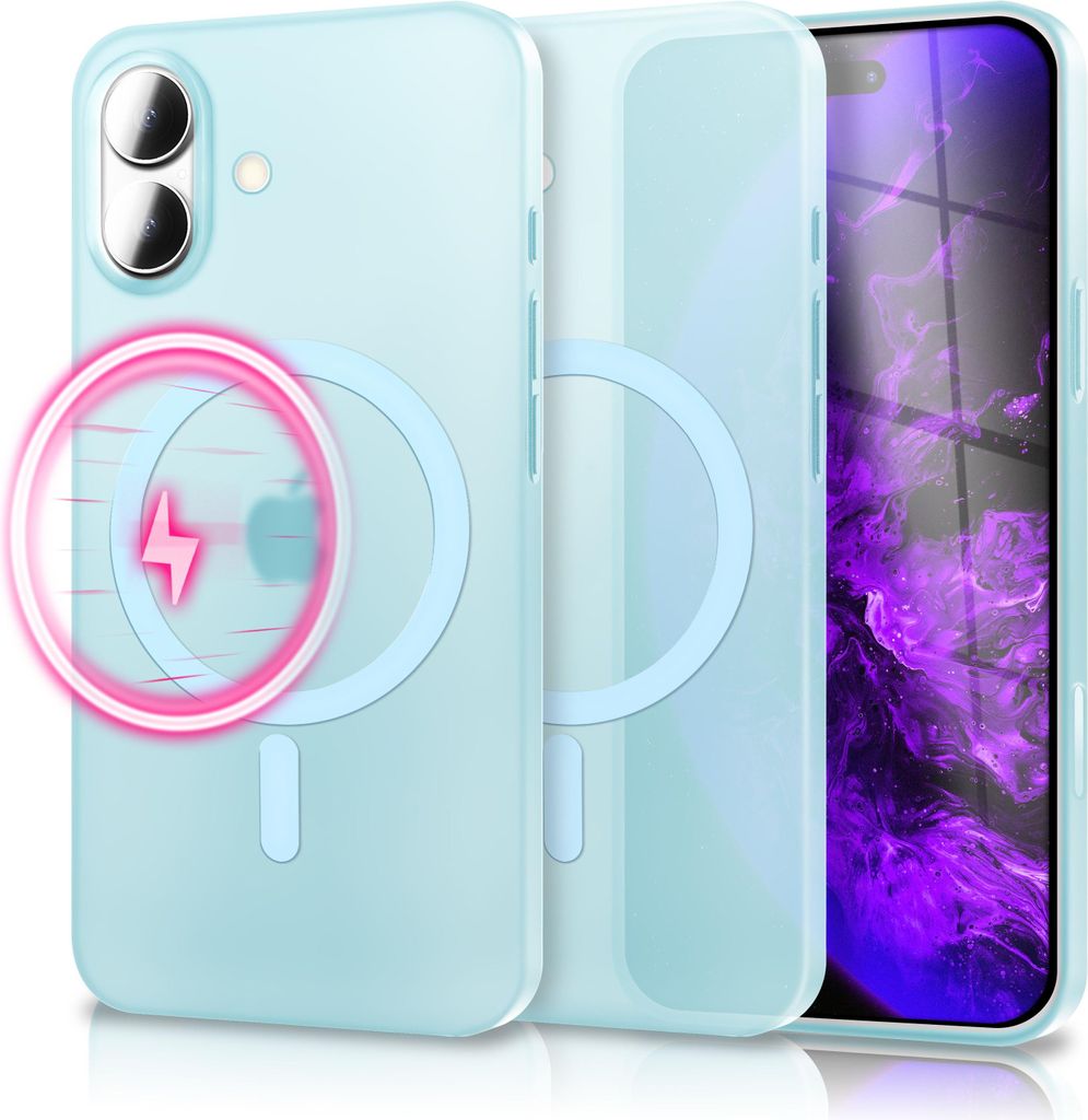 MagSafe Hülle "Thinix" für Apple iPhone 17 - Extrem Dünn 0,3mm, Mattiert & Frosted, Ultra Slim Case - Blau Transparent
