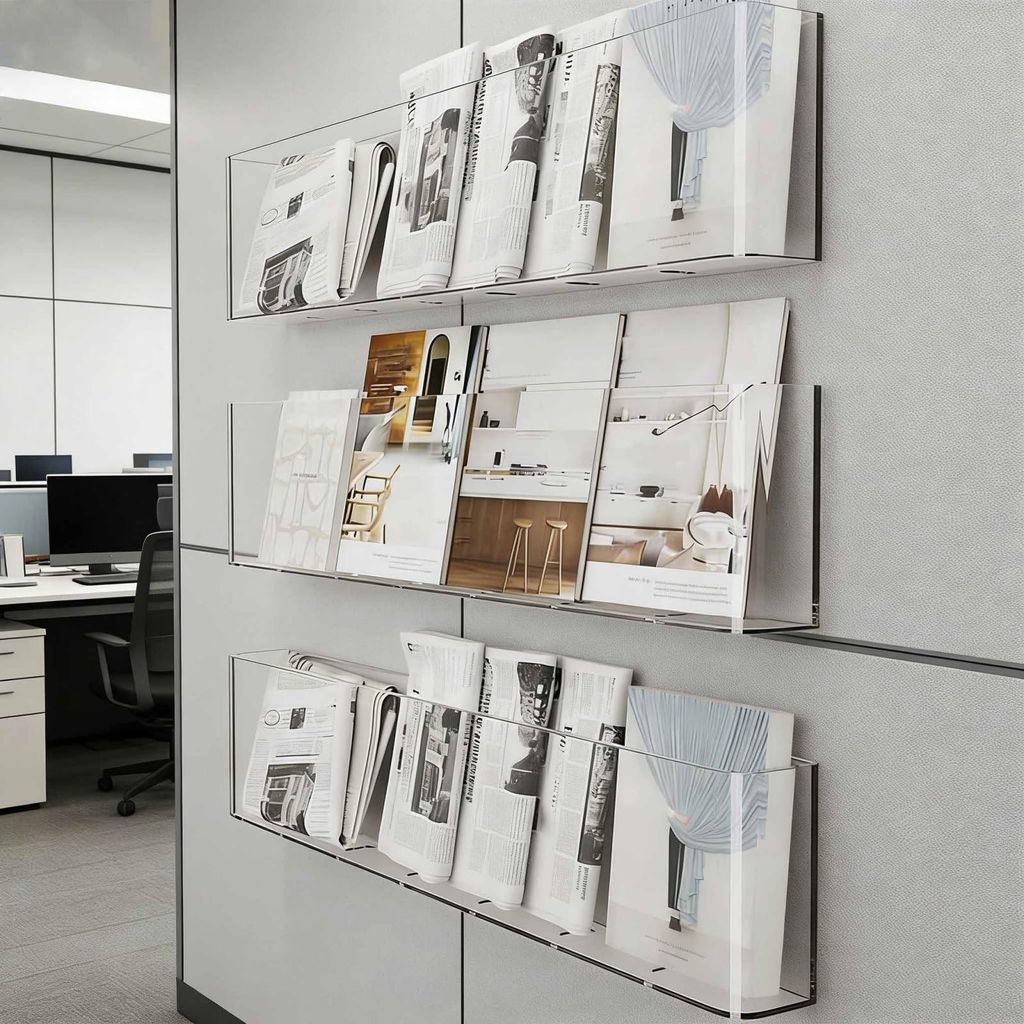 Transparenter Akryl-Zeitschriftenhalter zur Wandmontage Produktbild 