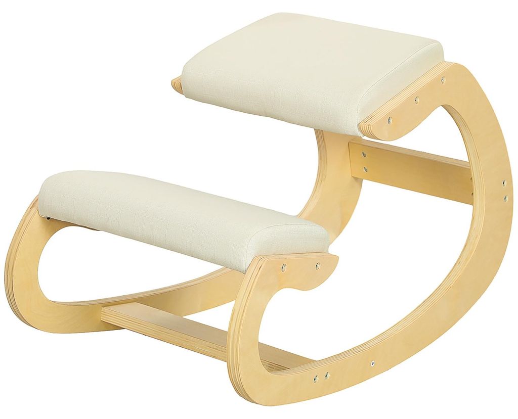Kniehocker ergonomisch schaukelfähig Birkenholz für Homeoffice Haltungskorrektur Creme bis 120 kg 55 x 85 x 55 cm