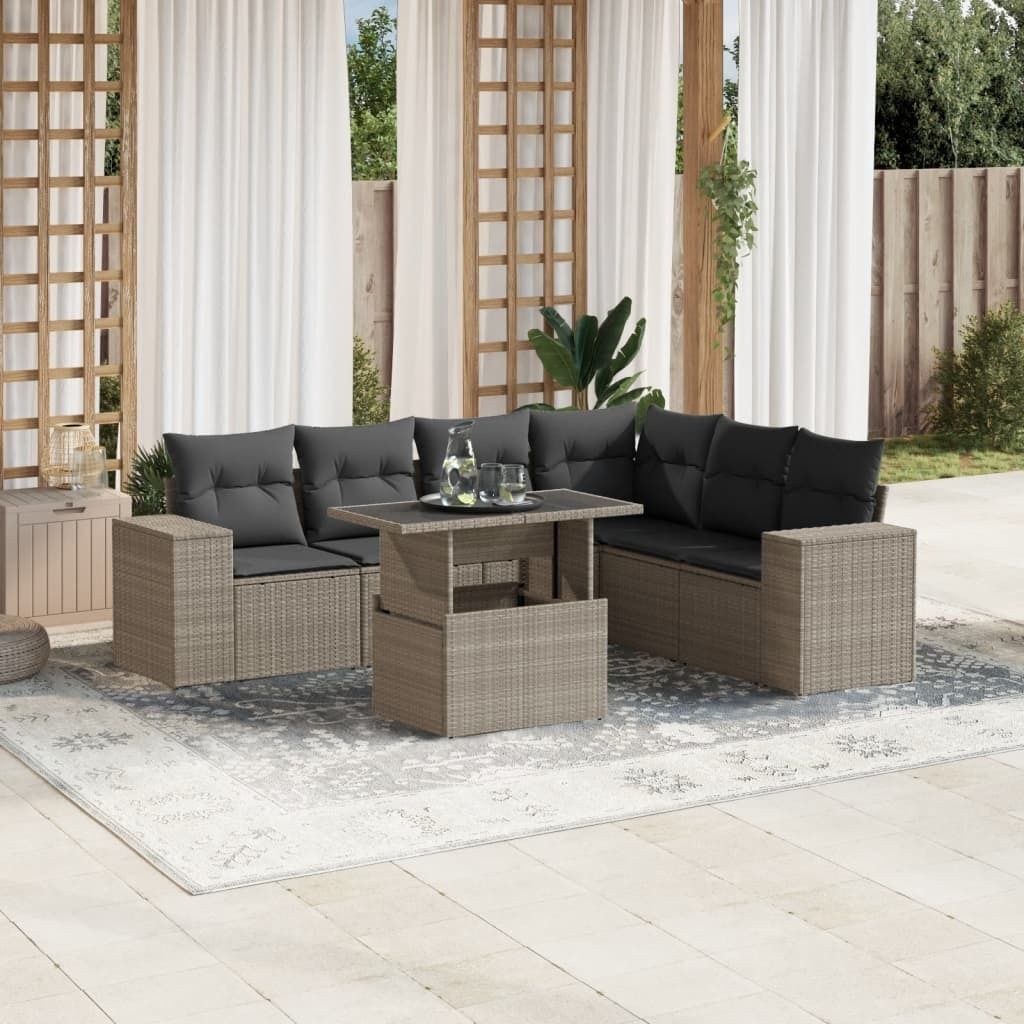 Maison Exclusive - 7-tlg. Garten-Sofagarnitur mit Kissen Hellgrau Poly Rattan