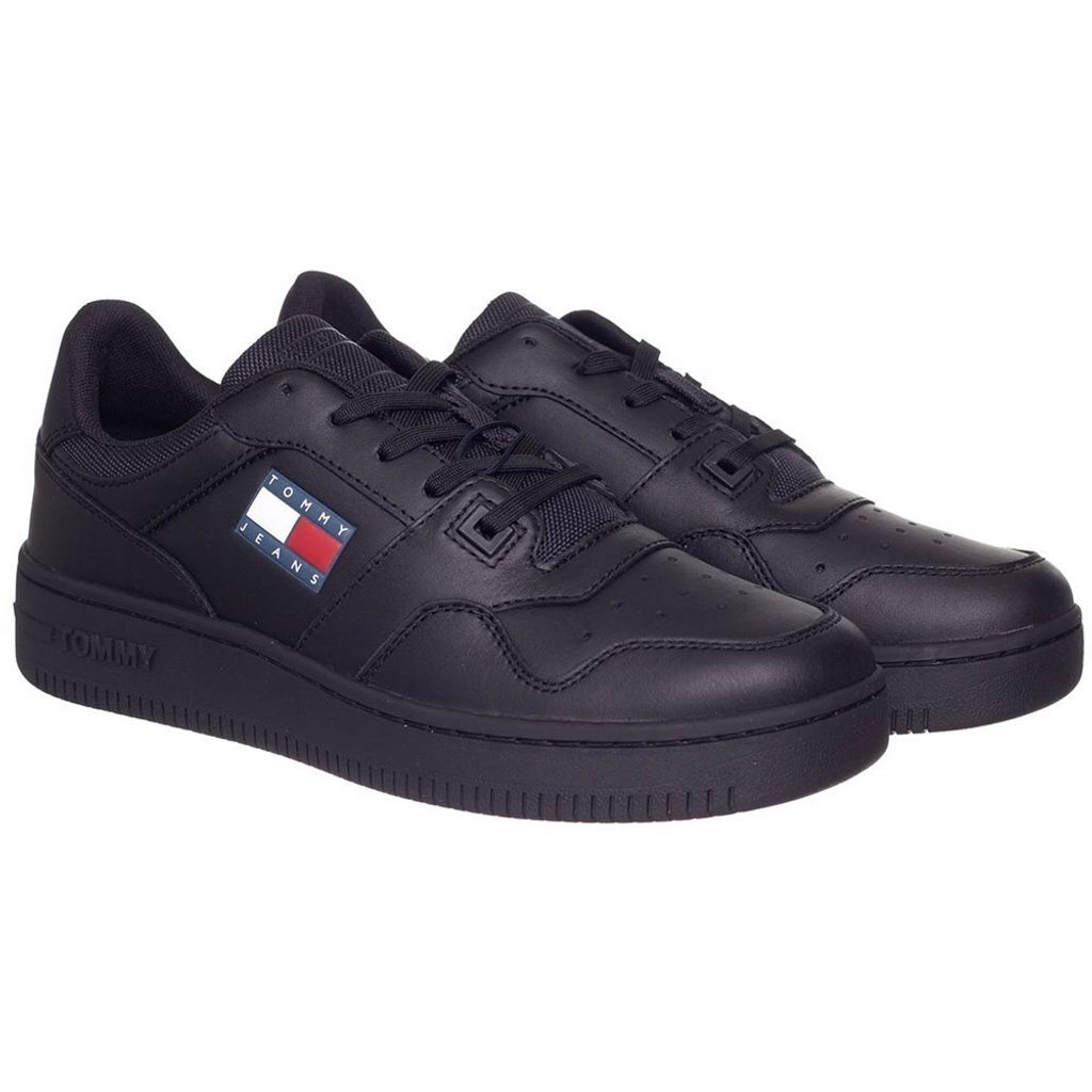 Tommy Jeans Herren Low Sneaker Schwarz Glattleder-Textil-Mix Größe: 43