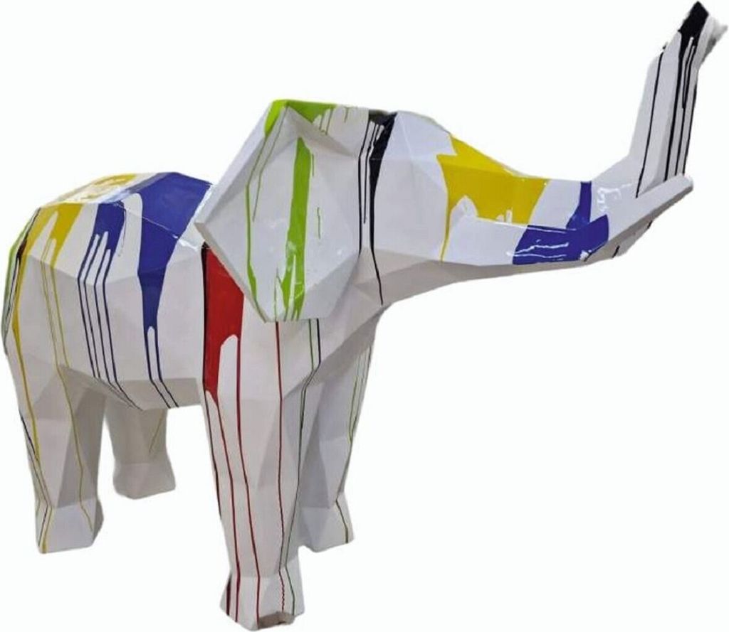 Casa Padrino XXL Deko Skulptur Elefant Weiß / Bunt 176 cm - XXL Garten Figur