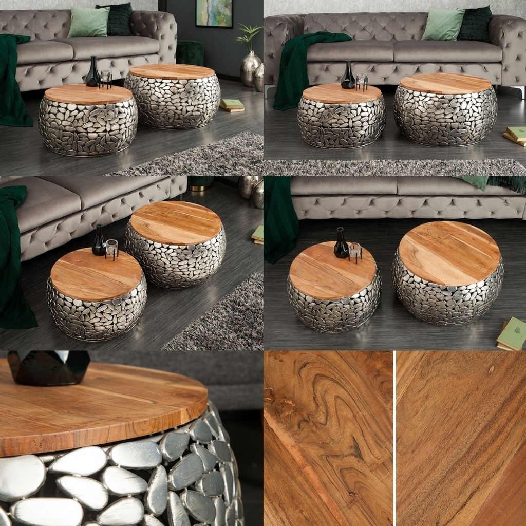 cagü: 2er Set Couchtische [RAVENNA] Silber aus Mangoholz Produktbild 6