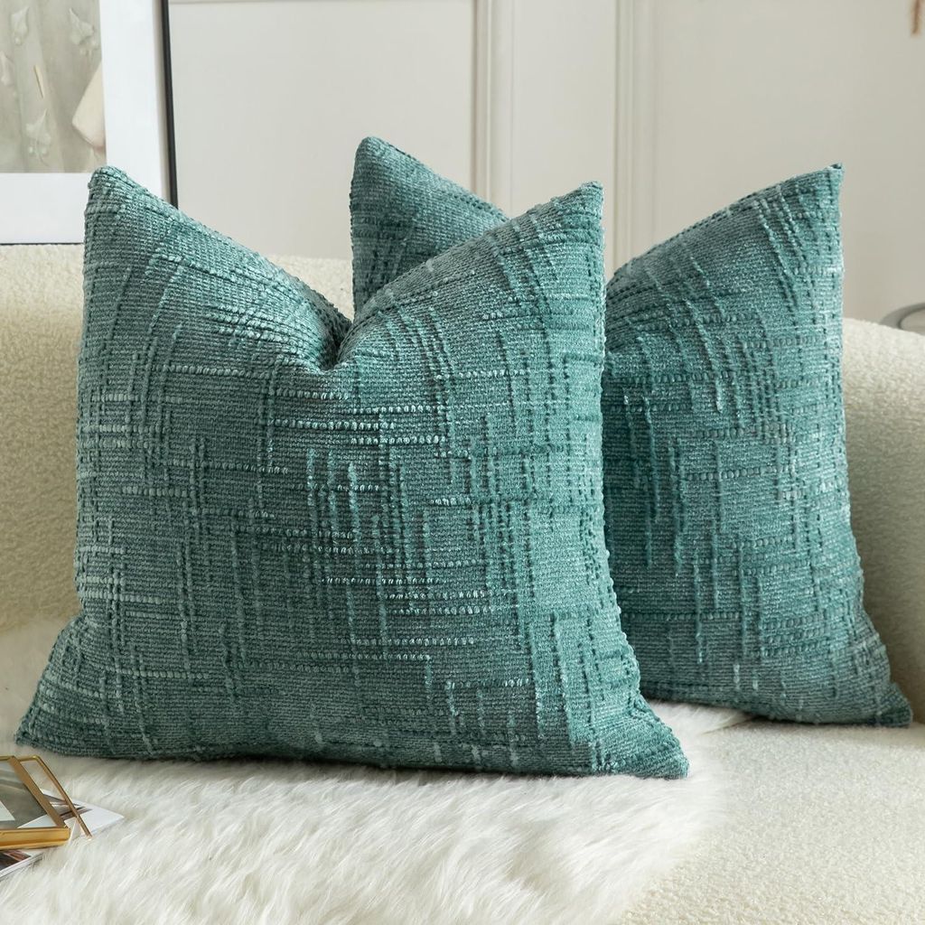 Set mit 2 Chenille-Kissenbezügen, 50 x 50 cm, türkis