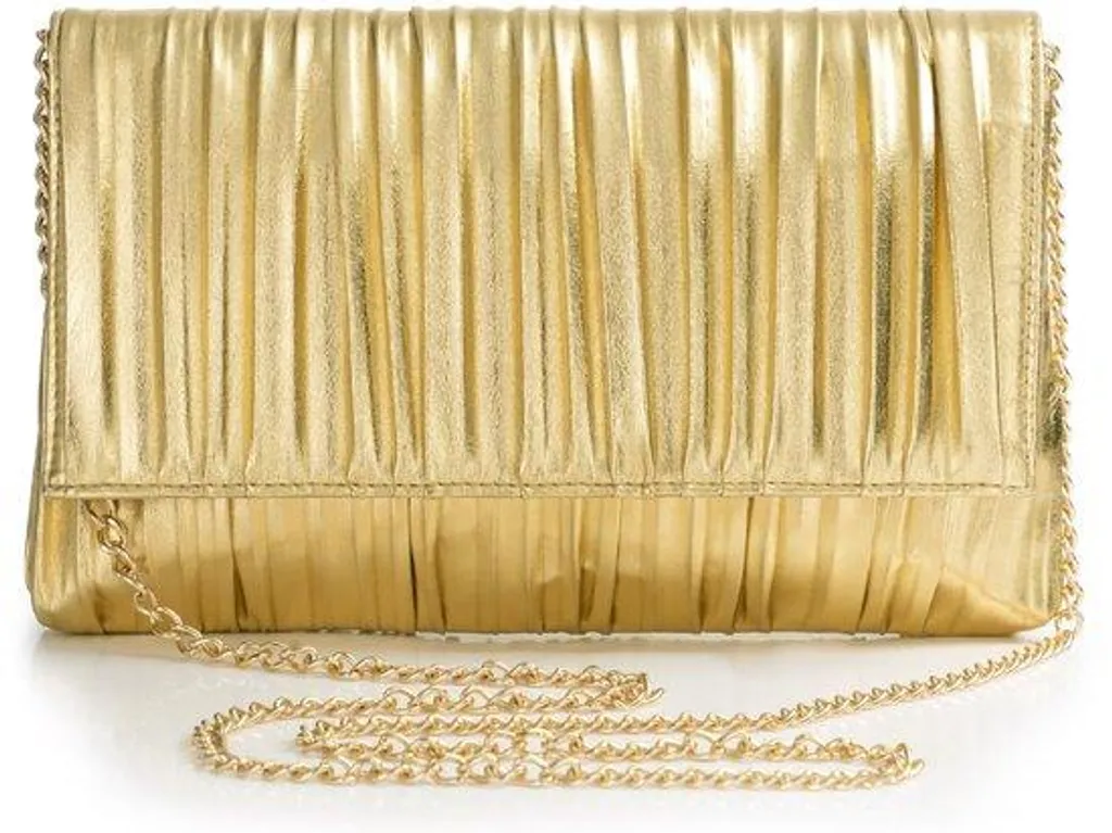 Petite pochette dorée rigide de luxe avec bandoulière chaîne brillante