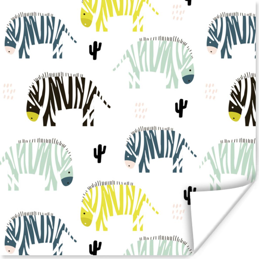MuchoWow Poster Zebra - Kaktus - Weiß 30x30 cm - Wandposter - Printing