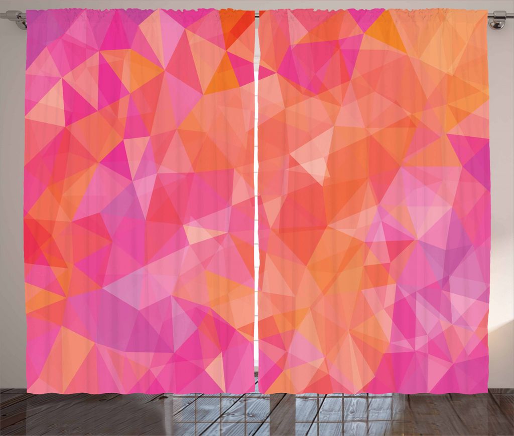 ABAKUHAUS Orange und Rosa Rustikaler Gardine, polygonal Kunst, Schlafzimmer Kräuselband Vorhang mit Schlaufen und Haken, 280 x 245 cm, Mehrfarbig
