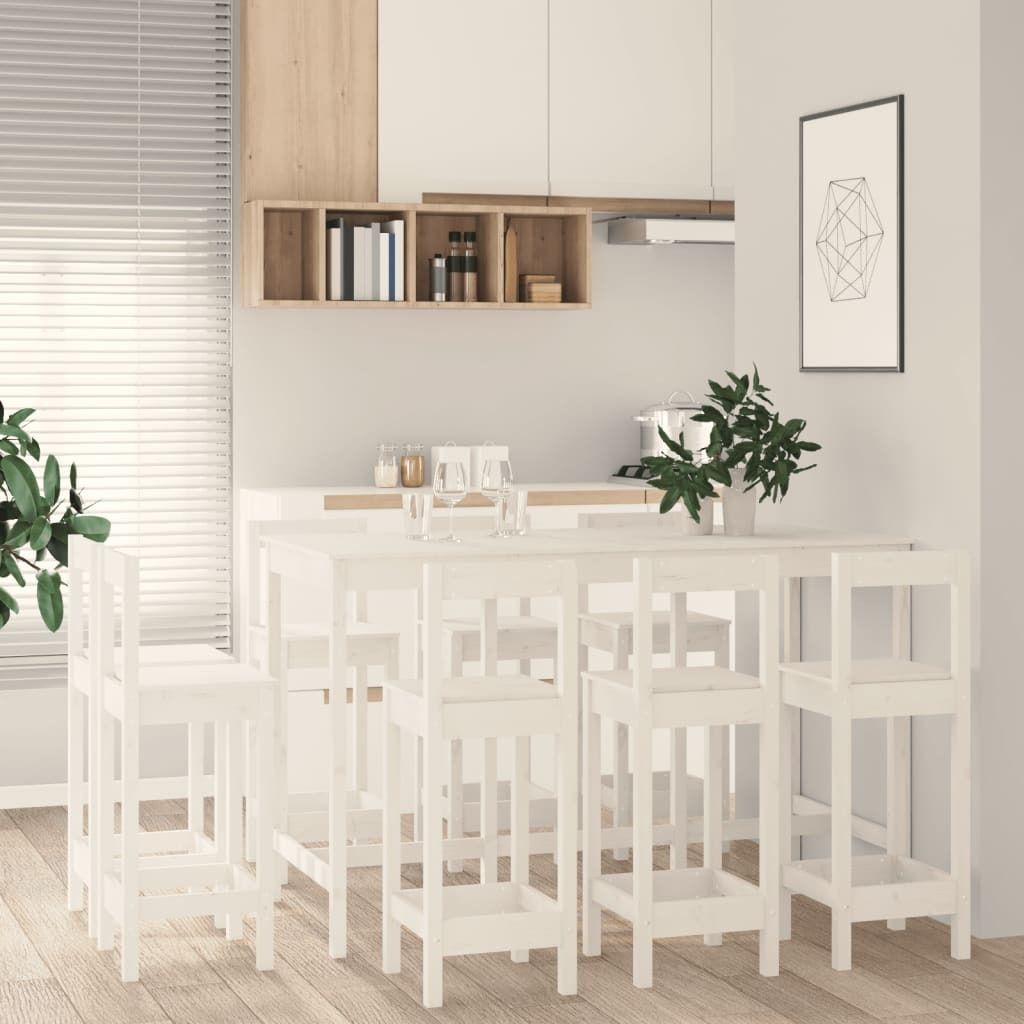 BEI CLORIS 9-tlg. Bar-Set Weiß Massivholz Kiefer - Esszimmer Neu9284021 5parcel