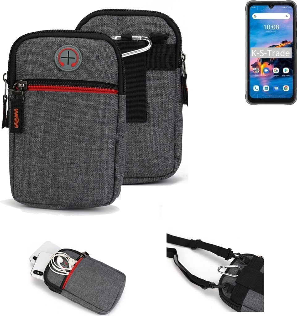 K-S-Trade Holster Gürteltasche kompatibel mit UMIDIGI Bison Pro Handy Tasche Schutz Hülle grau Zusatzfächer 1x