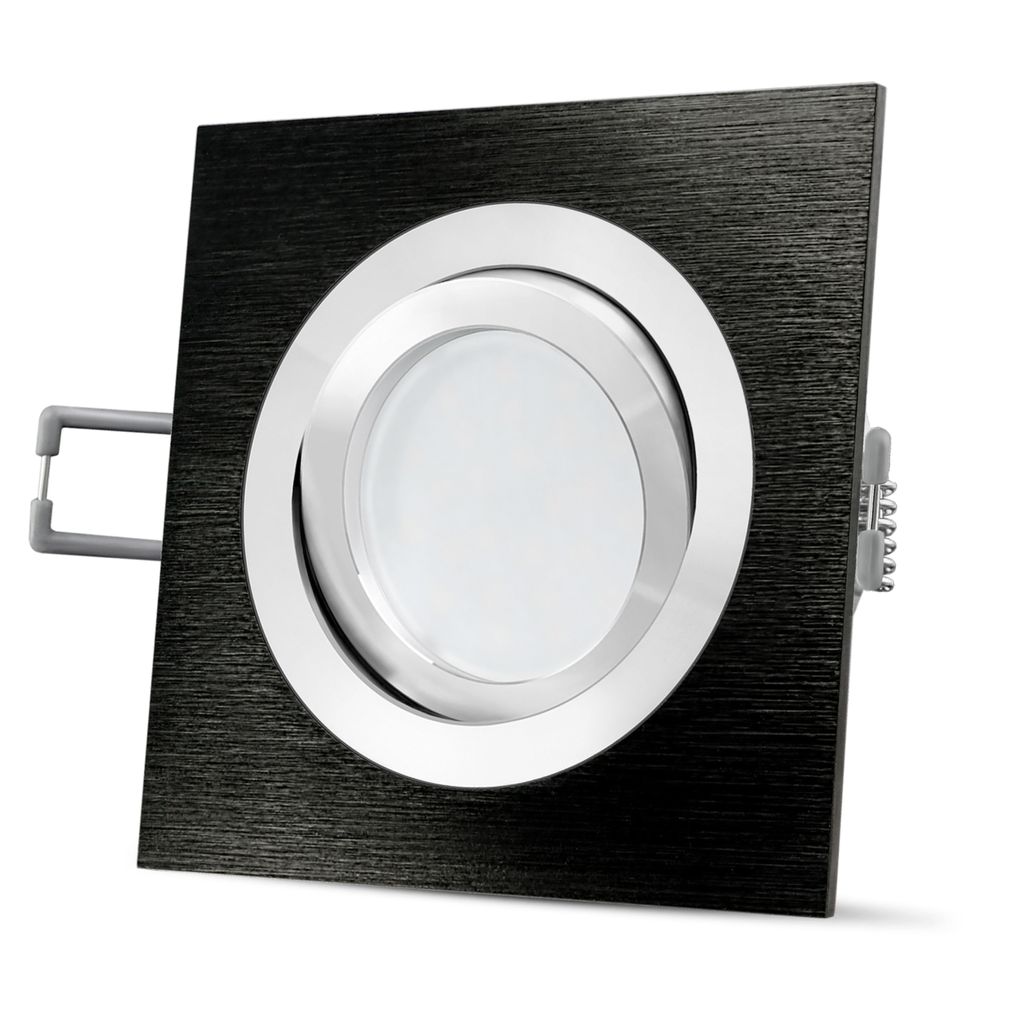 SSC-LUXon LED Einbauspot QF-2 eckig in schwarz gebürstet - mit Milky LED GU10 5W warmweiß 230V - Decken Einbaulampe schwenkbar