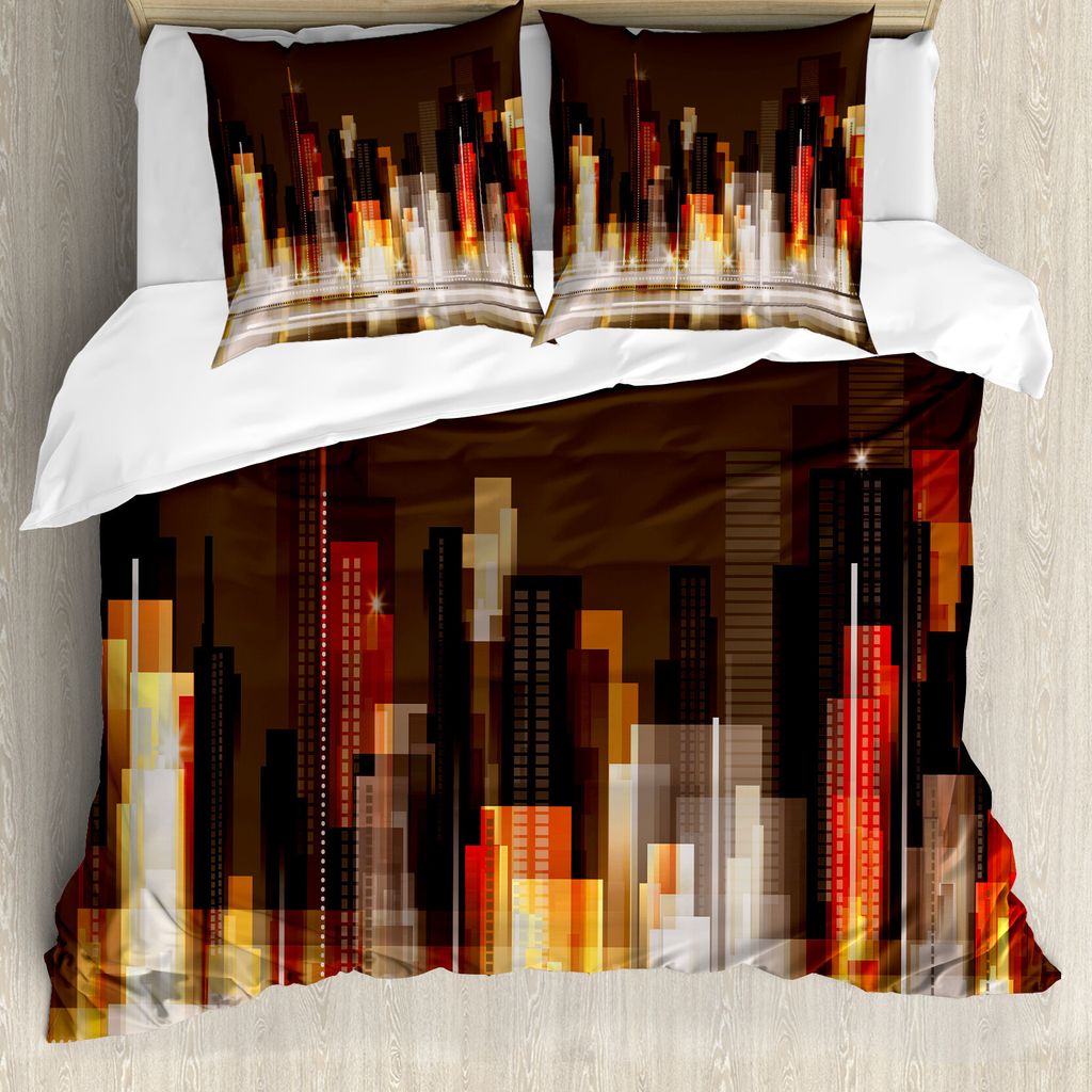 ABAKUHAUS Stadt Bettbezug, Abstrakte städtische Innenstadt, Milbensicher Allergiker geeignet mit Kissenbezügen, 155 cm x 220 cm - 80 x 80 cm, Bro...