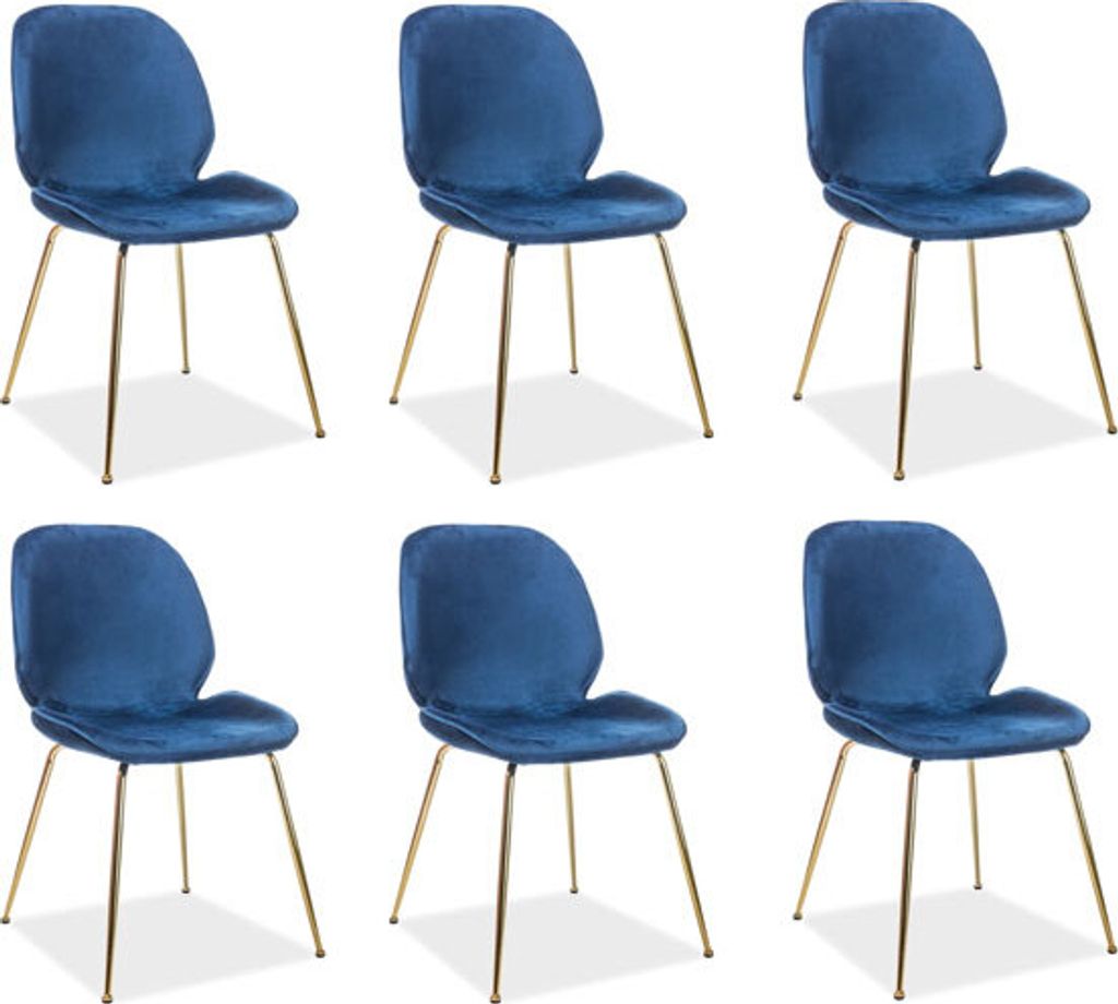 Esszimmerstuhl Küchenstuhl Set Adrien marineblau Gold 6er Set