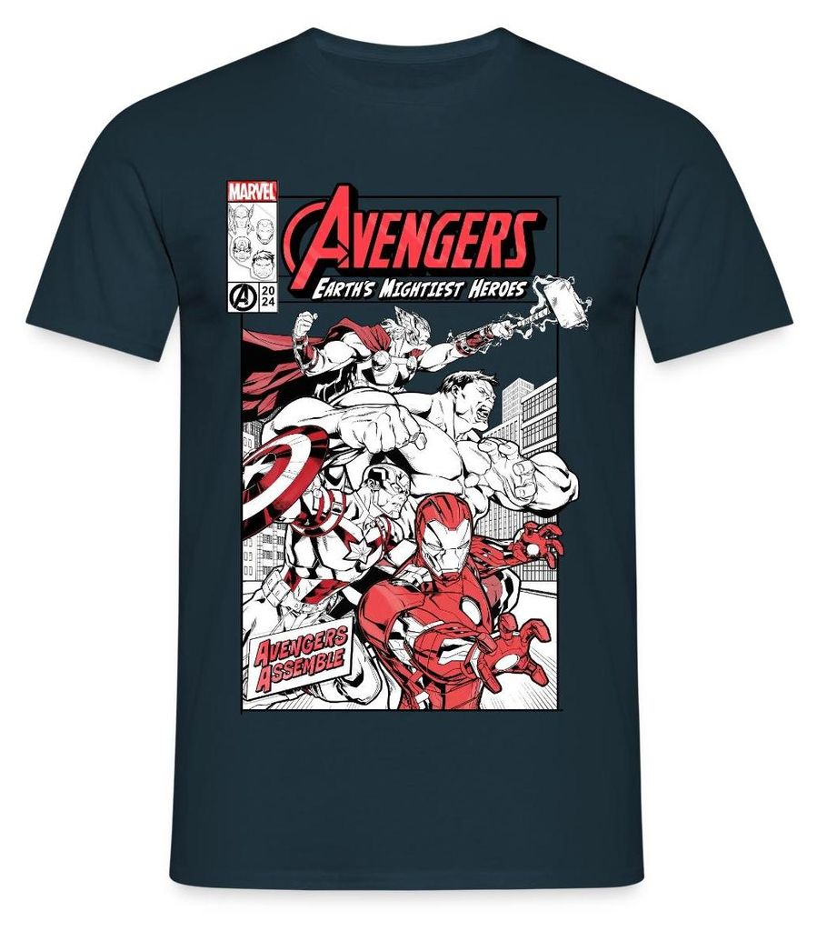 Spreadshirt Avengers Assemble Helden Comic-Motiv Männer T-Shirt, 3XL, Navy