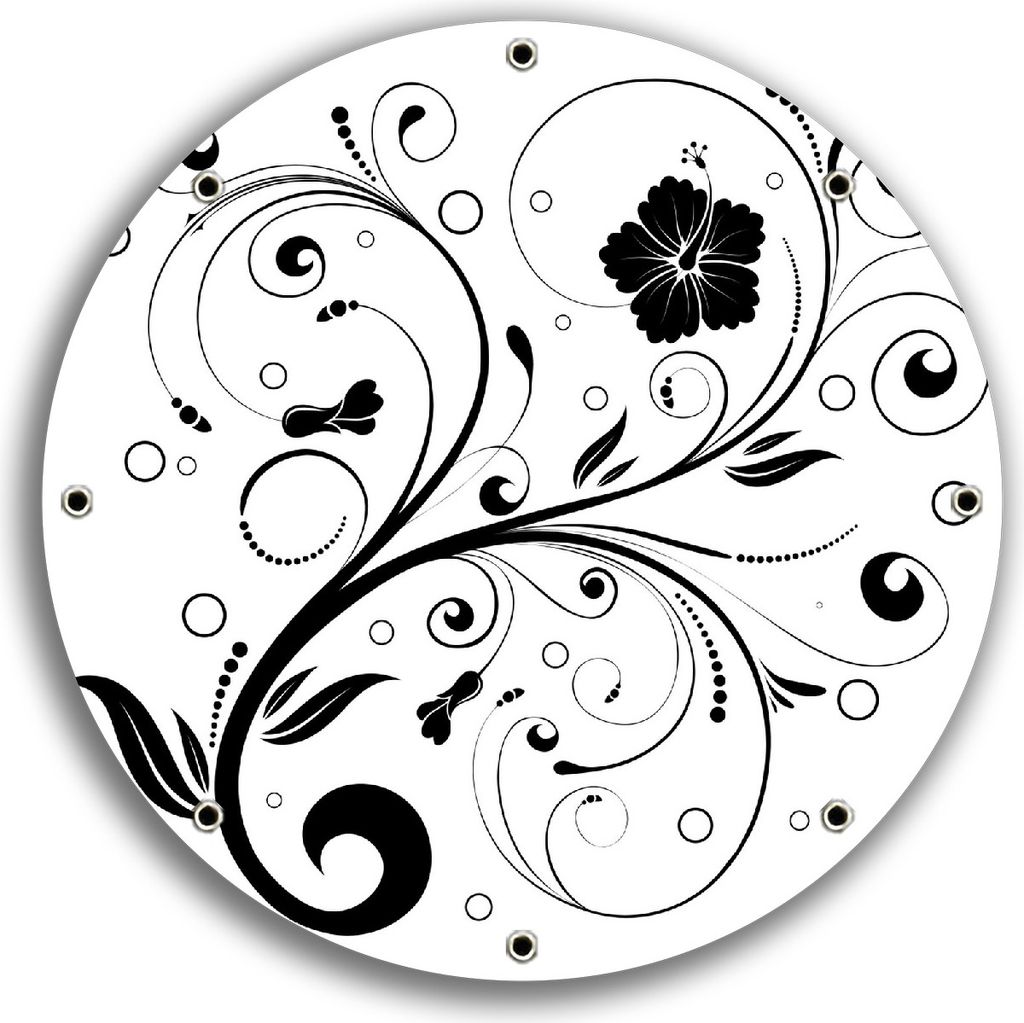 Wallario rundes Outdoor-Poster für Garten oder Balkon, Motiv Schnörkelmuster in schwarz weiß mit Blumen und Kreisen, 30 cm Durchmesser