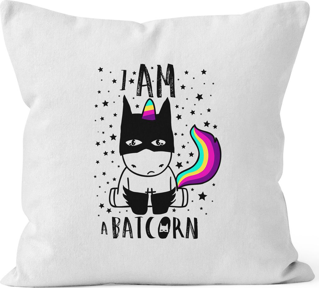 Kissenbezug Einhorn Unicorn Batcorn Kissenhülle Dekokissen 40x40 Baumwolle MoonWorks weiß unisize
