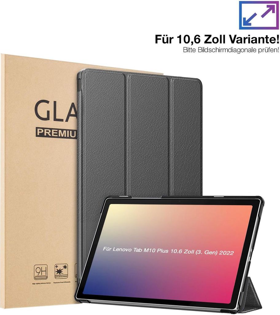Schutzhülle + 2x 9H Display Glas für Lenovo Tab M10 Plus 10.6 3. Gen 2022 Cover Case Schutz Tablet Farbe: Grau
