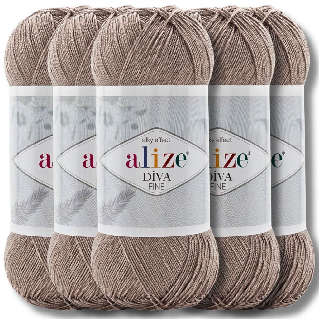 Alize 5x 100g Diva Fine Wolle, Uni, Häkeln, Stricken (Milky Brown - 167)