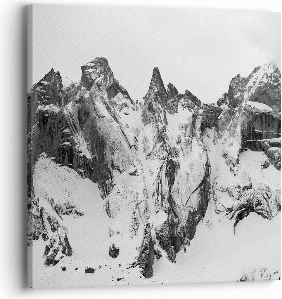 Bild auf Leinwand - Leinwandbild - Einteilig - Alpen Schnee Monochrom - 40x40cm - Wand Bild - Wanddeko - Wandbilder - Leinwanddruck - Bilder - Wand...