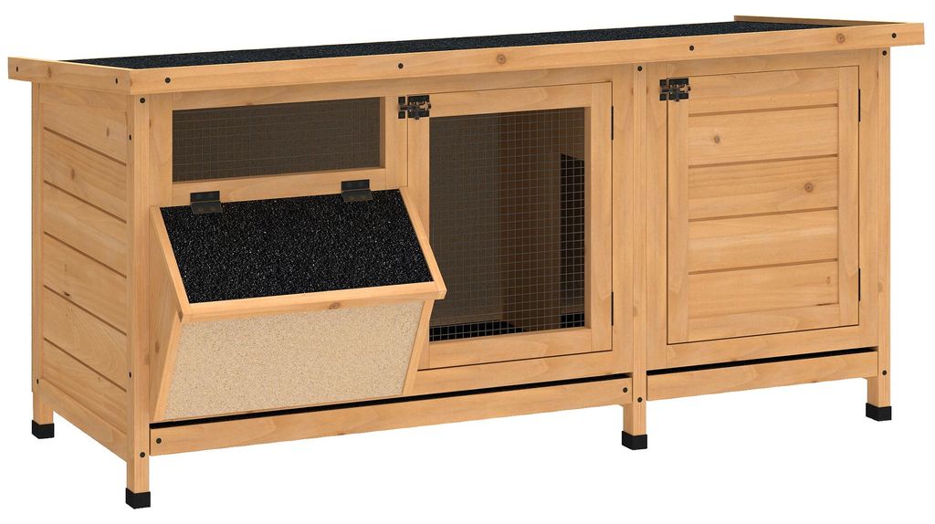 Hasenstall Winterfest Kaninchenstall aus Holz 112x50x54 cm Kaninchenkäfig mit Bitumendach, 2 Türen, Metallgitter, Hasenkäfig für Kaninchen, Mee...