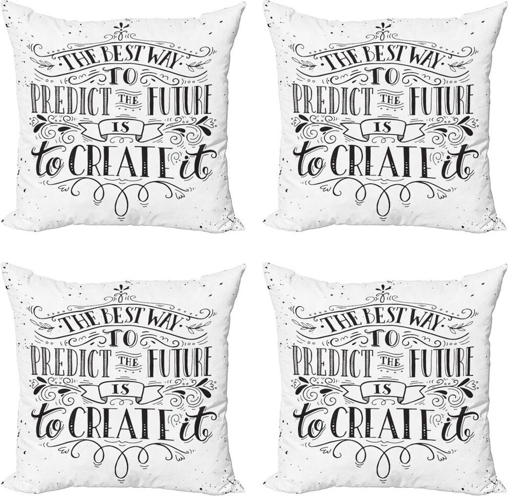 ABAKUHAUS inspirativ Kissenbezug Set (4 Stück), erstellen Zukunft, Moderner Doppelseitiger Digitaldruck, 50 cm x 50 cm, Schwarz und weiß