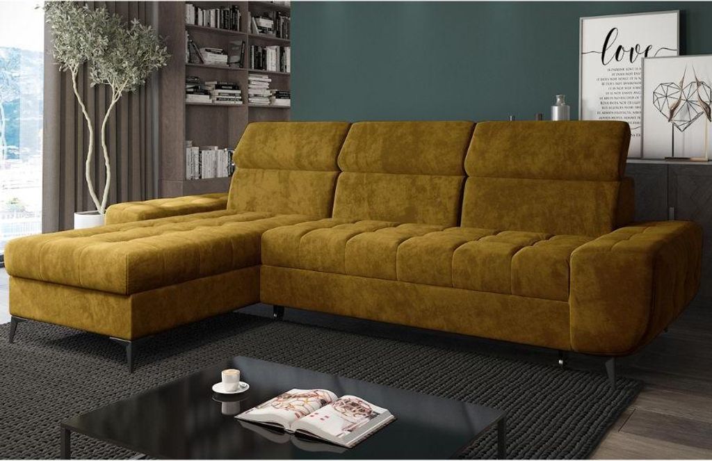 MODERNO Ecksofa mit Schlaffunktion COMO, Velours Schlafcouch, Gelb