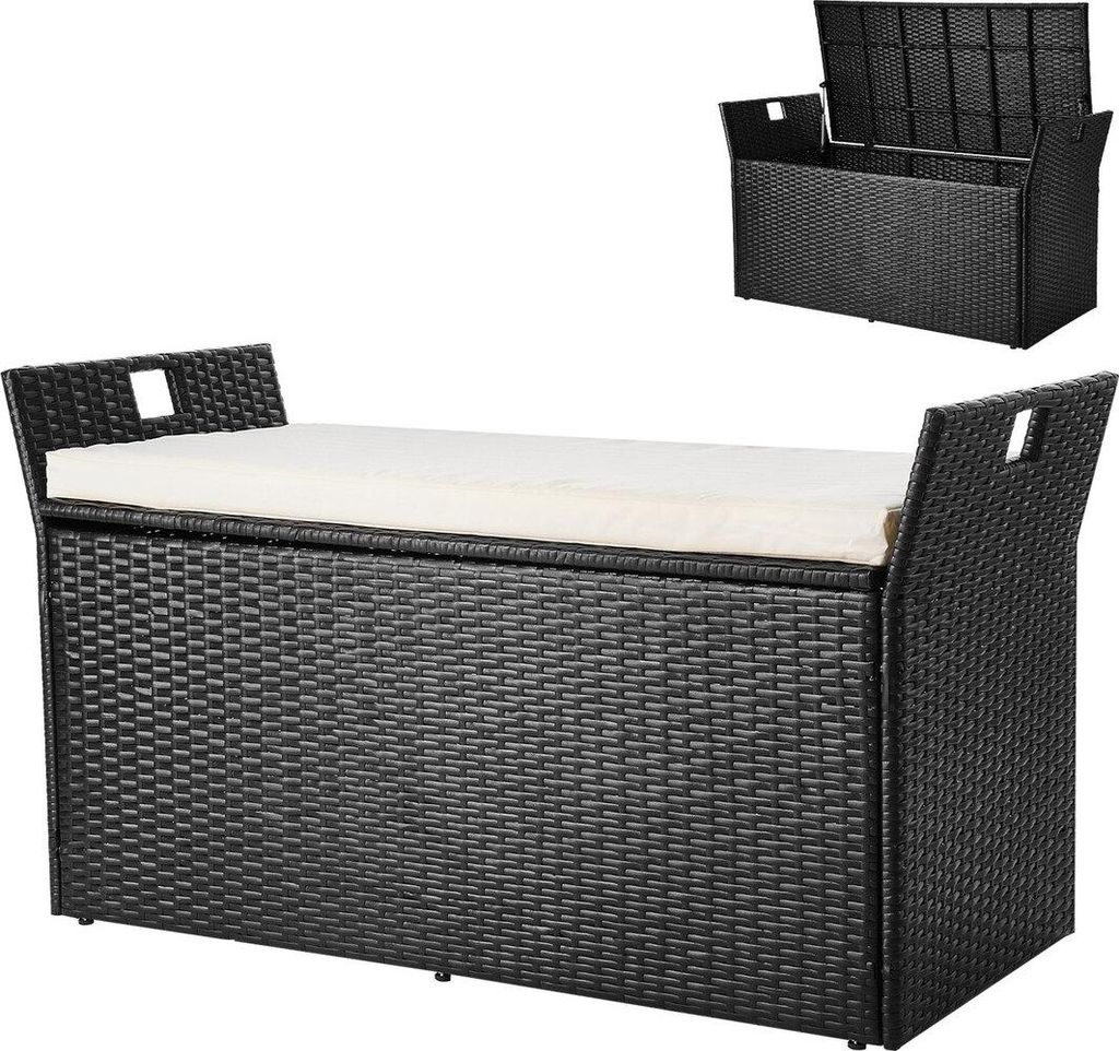 Outdoor Storage Bench PE Rattan 90 Gal Deck Box Waterproof Outdoor Seat