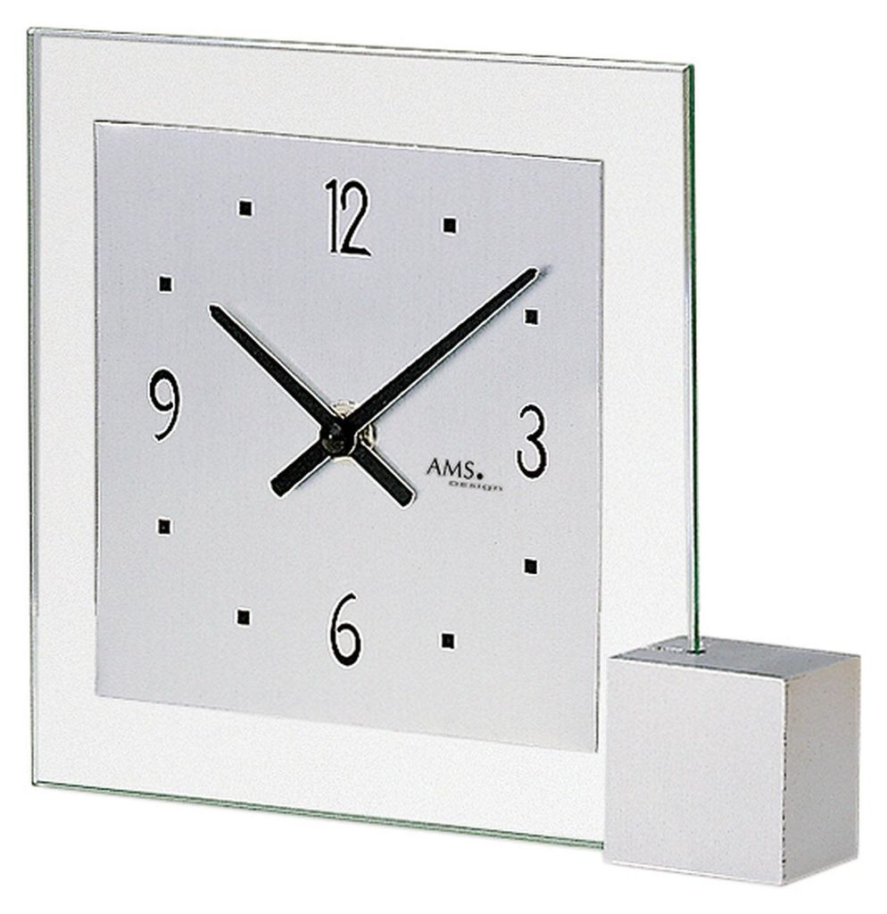 AMS 102 Quarz-Tischuhr, Holzsockel, Aluminium, Mineralglas Produktbild 