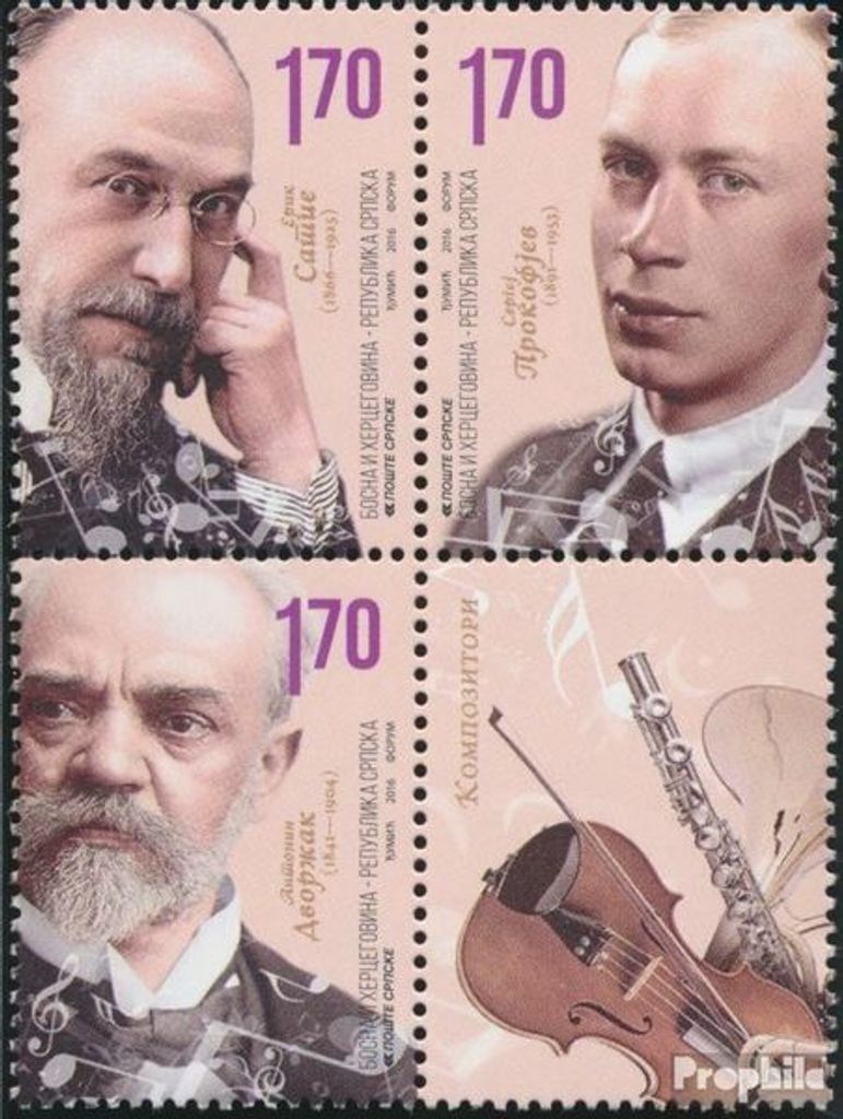 Briefmarken Bosnien - Serbische Republ. 2016 Mi 706-708 Viererblock (kompl.Ausg.) postfrisch Komponisten