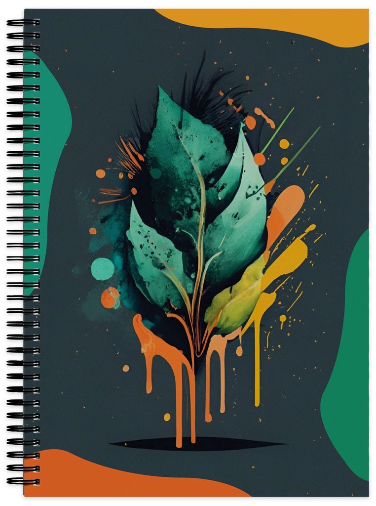 Spiral-Notizbuch mit fbg. Rändern Leaves Lineatur: kariert, liniert, dotted, blanko, 100 Blatt, 70 g/m² A4