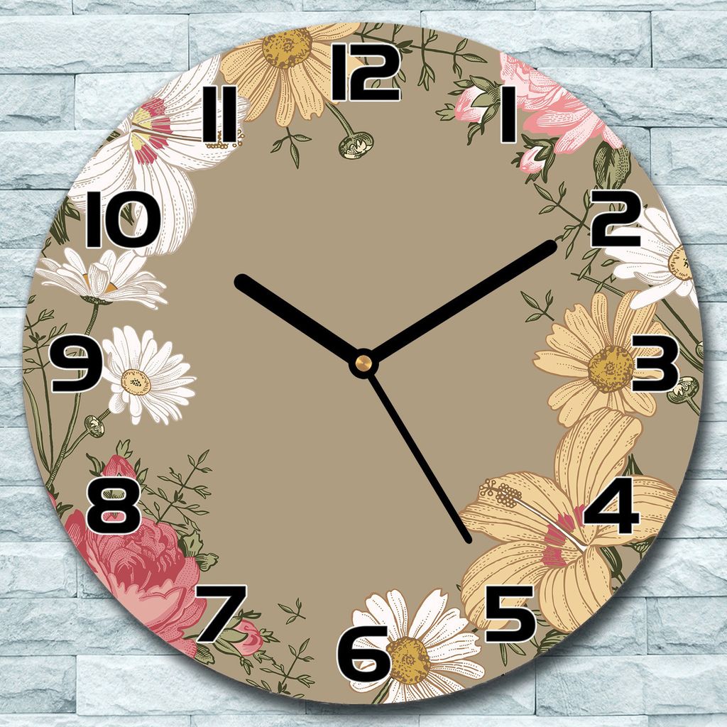 Wanduhr aus Glas Rund fi 30 Ländliche Feld beige Quarz Deko Schlafzimmer Büro