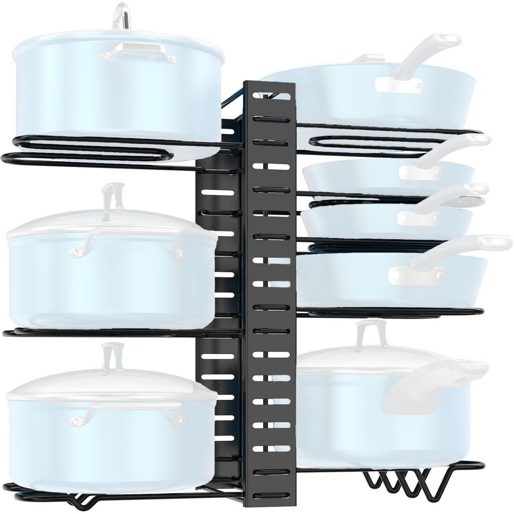 Töpfe Organizer 8 Etagen Fächern Pfannen Organizer Schublade Verbessert Pfannenhalter Pfannenständer mit 8 Verstellbaren Teiler Topfhalter Aufbe...