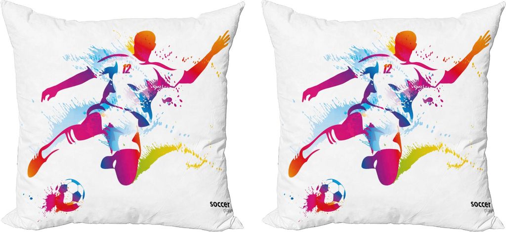 ABAKUHAUS Teen Zimmer Kissenbezug Set (2Stück), Fußball-professioneller Spieler tritt Ball-Aquarell-Art-Spray-Meisterschafts-Bild, 50 x 50 cm, Me...