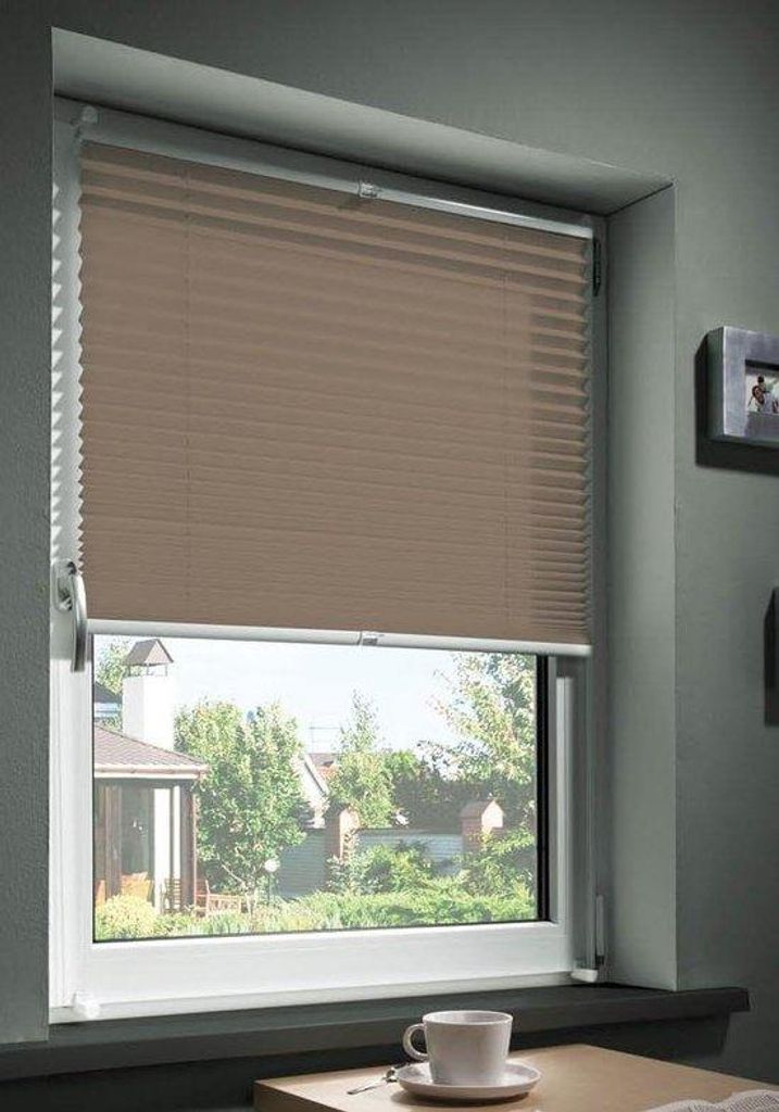 80x210 cm Plissé-Jalousie in Taupe ohne Bohren - Rollos für Innen inkl. Klemdragern - Sonnenschutz mit Sichtschutz für Fenster und Türen