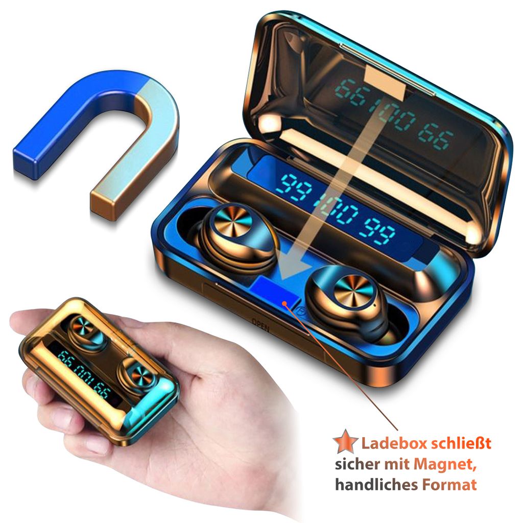 Kopfhörer In-Ear Headset Ohrhörer Bluetooth 5.1 LED Anzeige Wireless Kabellos
