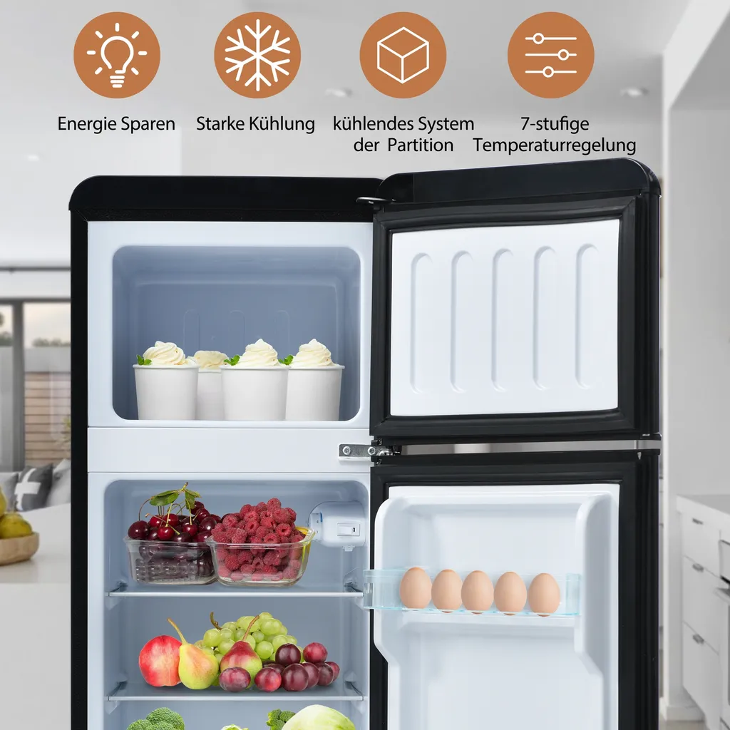 Petit Frigo Congélateur pour Studio et Bureau Noir Compact 92L 41cm