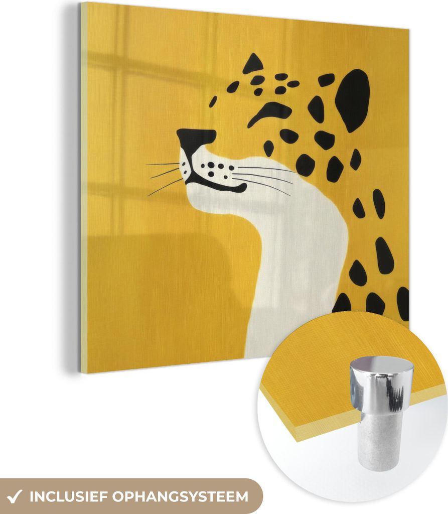 MuchoWow Glasbilder - Bilder auf Wandbild - Foto auf Glas Gepard - Illustration - Gelb 40x40 cm Wanddekoration aus Glas - Acrylglasbild - Acrylbilder