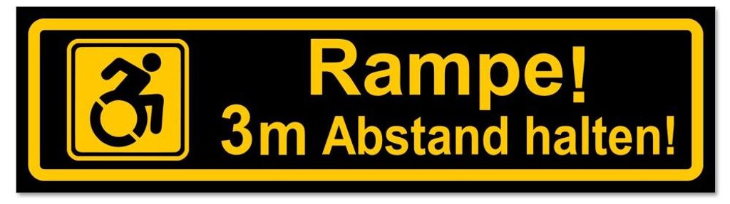 Kiwistar - Autoaufkleber - Gelb - Schwarz - 45 x 12 cm - Rampe! Motiv 3m Abstand halten! - Hinweis Aufkleber Sticker für Auto, Kfz, Fahrrad, PKW, LKW