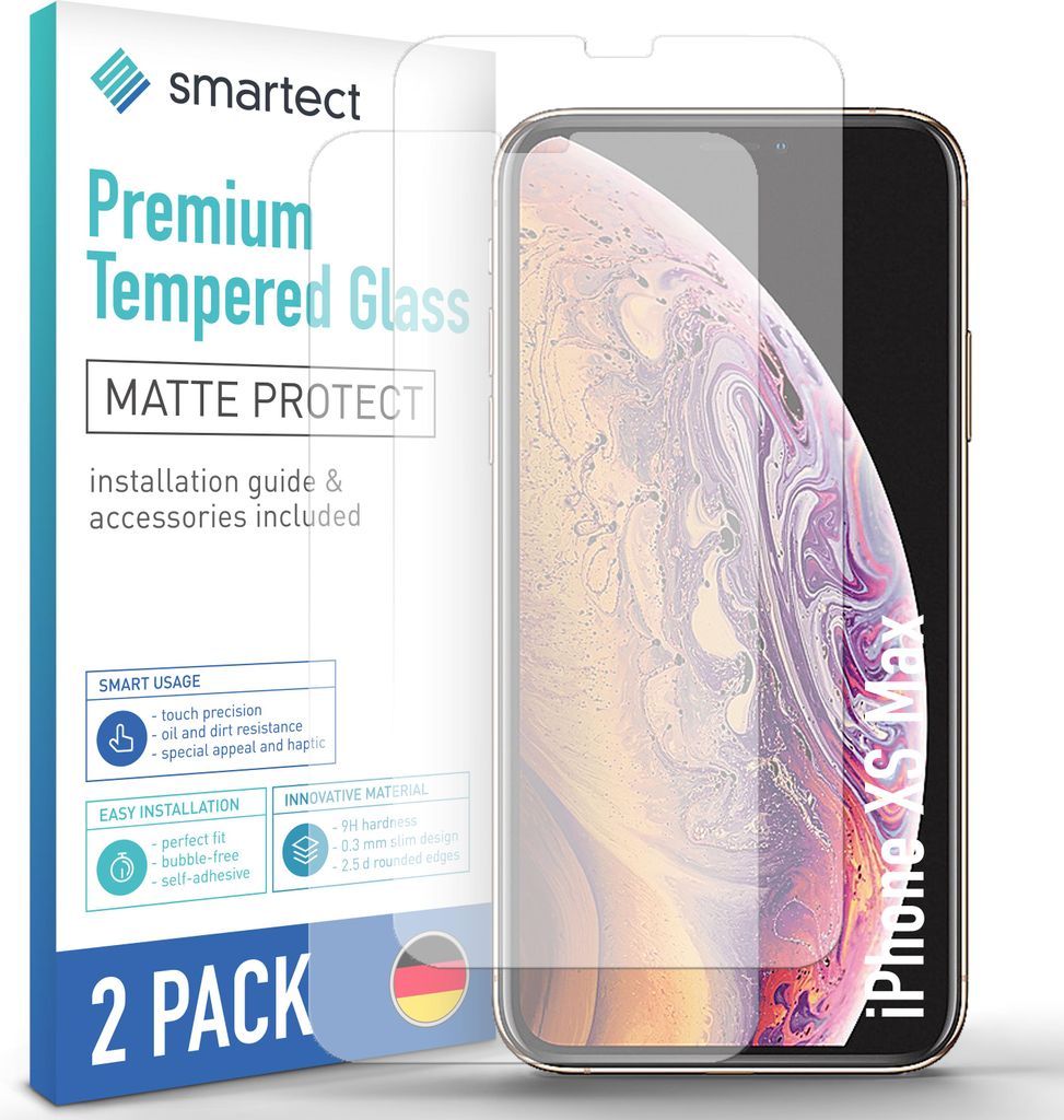 2x Schutzglas Panzerfolie Matt für iPhone XS Max Displayschutz Hartglas Glas