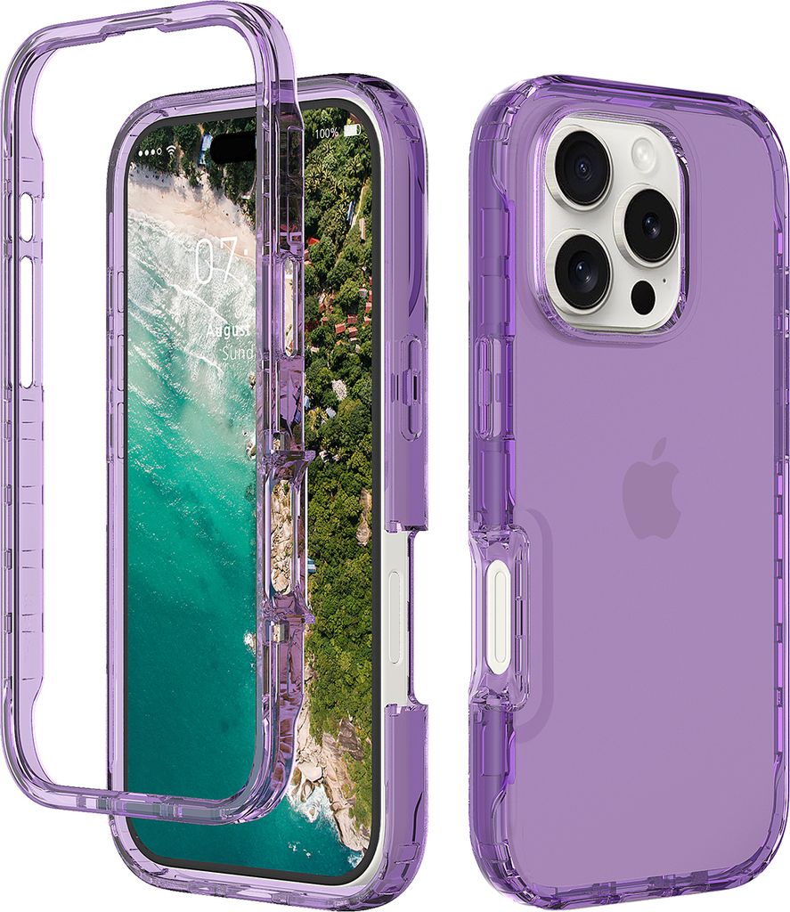 iPhone 16 Pro Hülle, Hybrid Transparente Rückseite TPU Bumper Stoßfest Schutzhülle für iPhone 16 Pro Violett
