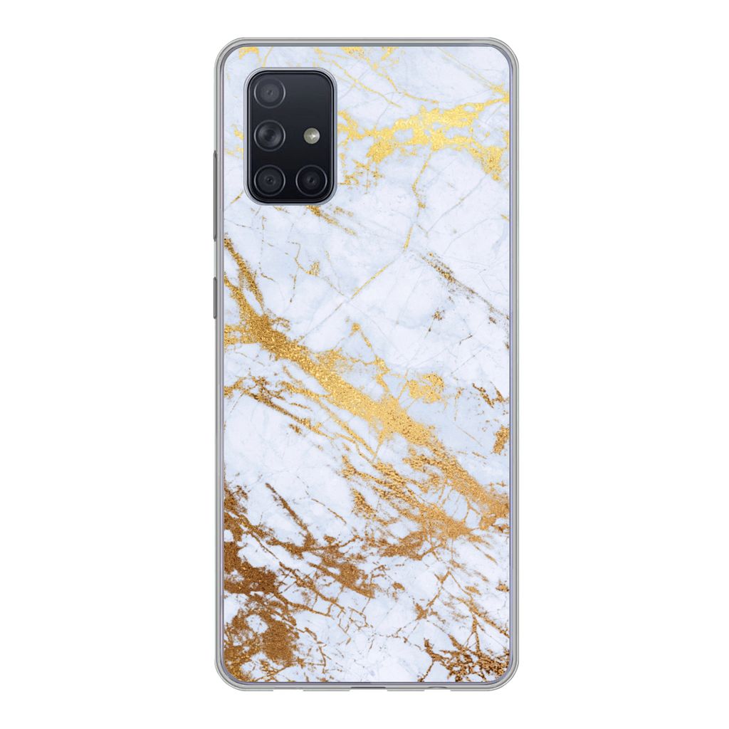 MuchoWow Handyhülle Schutzhülle Hülle für Samsung Galaxy A51 Marmor - Gold - Weiß - Luxe - Marmoroptik - Glitzer Silikon Softcase Handy Hül...