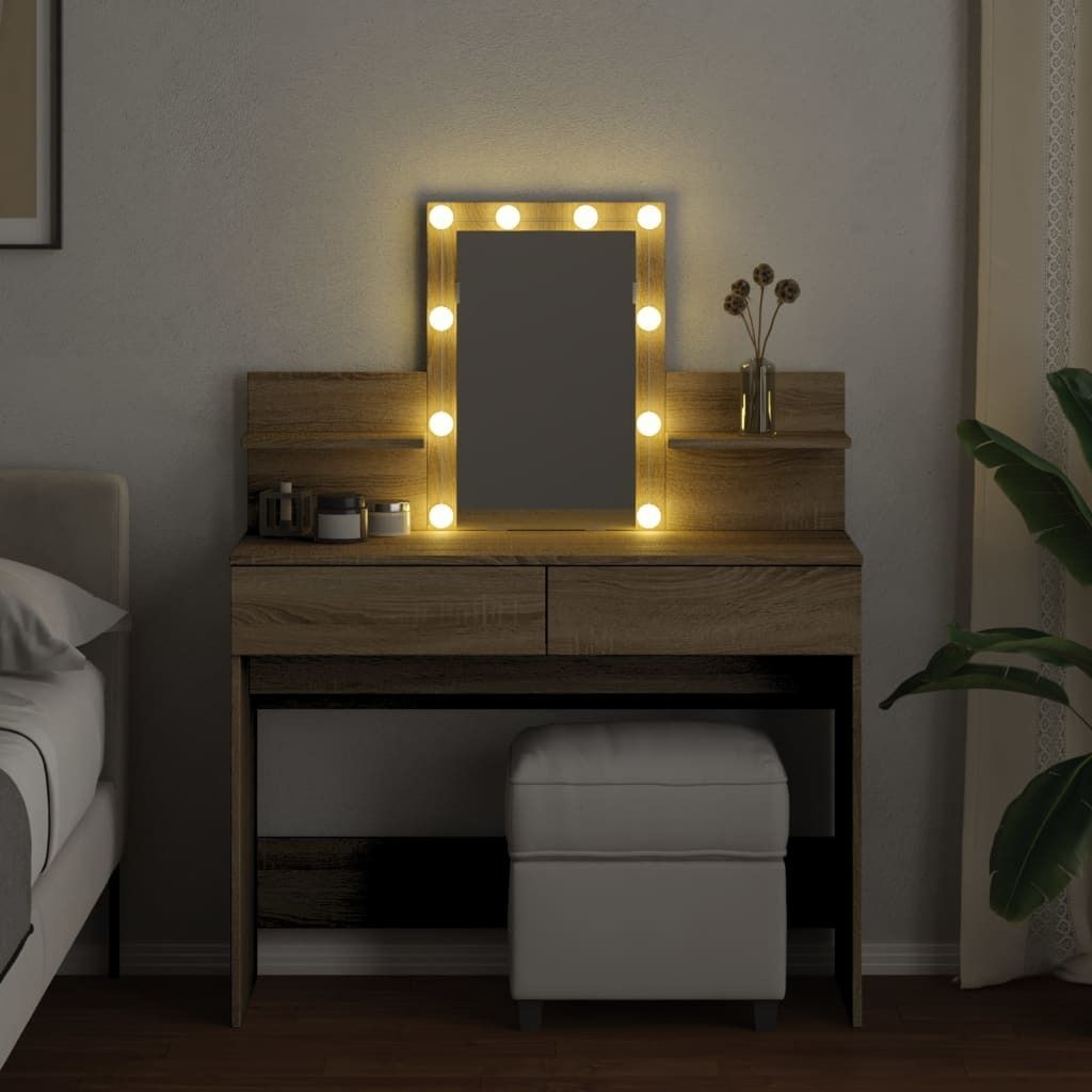 "2026 Aktion"Schminktisch Modernes Design - Kosmetiktisch/Frisiertisch - mit LED-Beleuchtung Sonoma-Eiche 100x40x130 cm DEMöbel 4753275