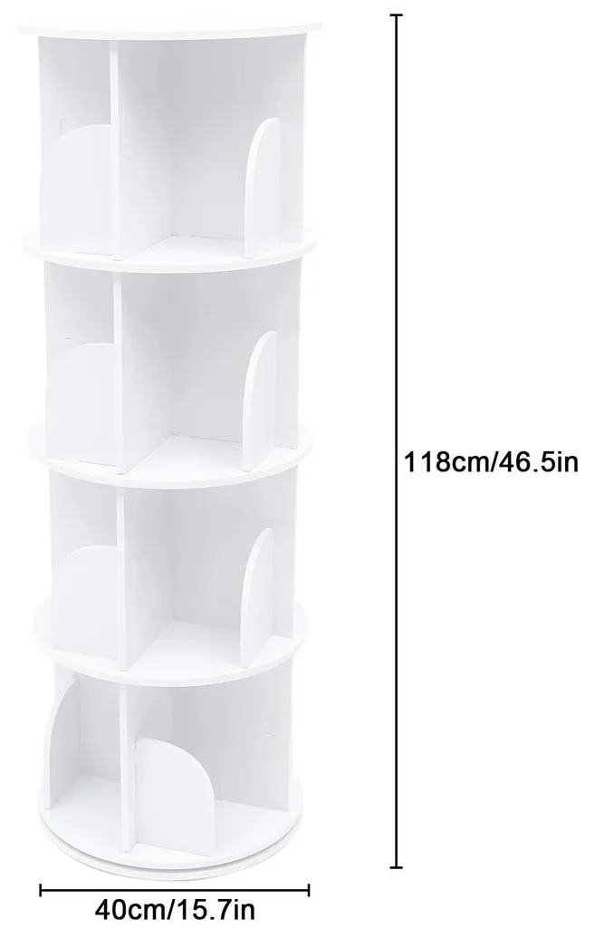 Étagère de rangement rotative 360° en bois blanc avec 4 compartiments