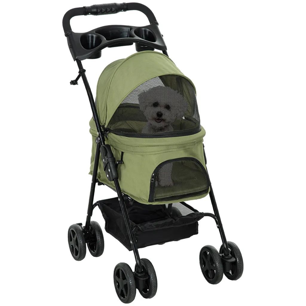 Poussette de transport pliable pour chat ou chien âgé coloris vert